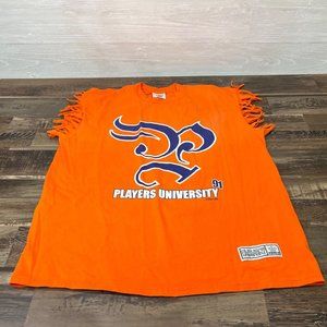 Vintage PLAYERS UNIVERSITY Mens Shirt Sz XL Tank Top Orange Blue USA KENLO 2000
